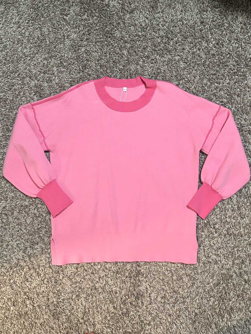 Pink Crewneck Puff-Sleeve Women's Top